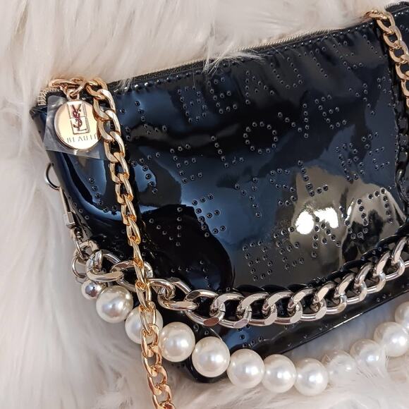 YSL Crossbody SHINY BLACK PEARL GOLD SILVER chains added - Picture 2 of 15